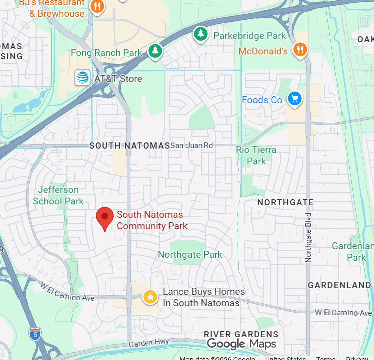 South Natomas Sacramento neighborhood map showing boundaries