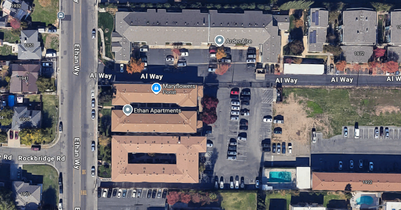 Satellite view of Ethan Way apartment complex Sacramento County