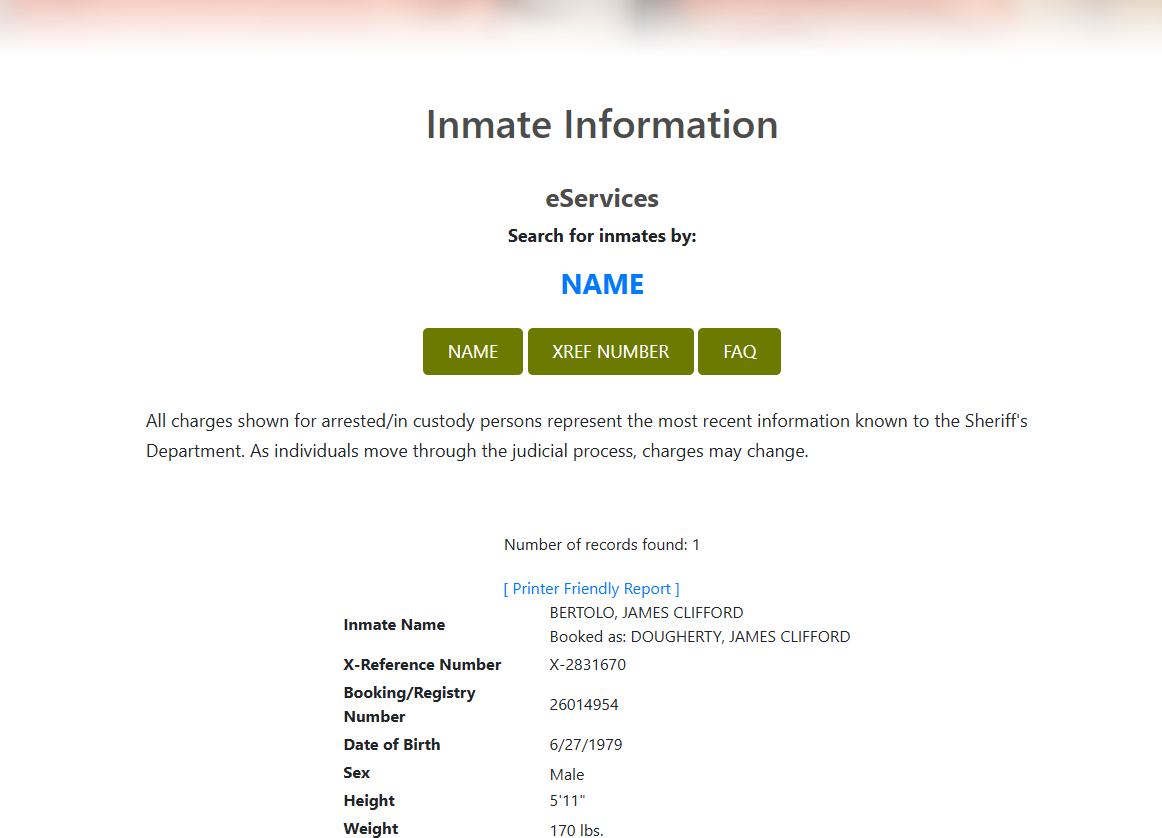 James Clifford Dougherty Sacramento County jail booking record homicide